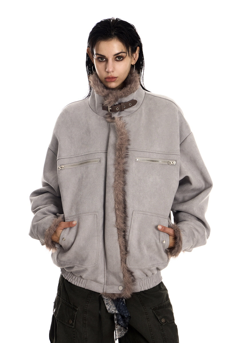 Ash Veil Fur-Trim Suede Jacket