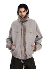 Ash Veil Fur-Trim Suede Jacket