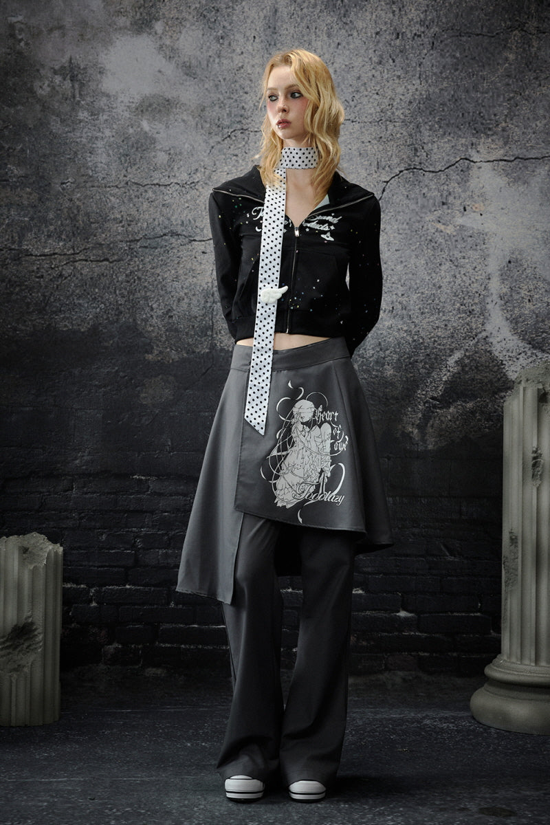 Asymmetric Overlay Straight Pants