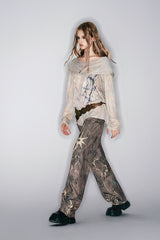 Ethereal Rust Abstract Printed Wide-Leg Pants