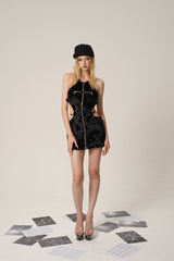 Black Faux Fur Zipper Mini Dress