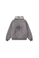 Shadow Crest Faux-Fur Suede Bomber Jacket - Gray