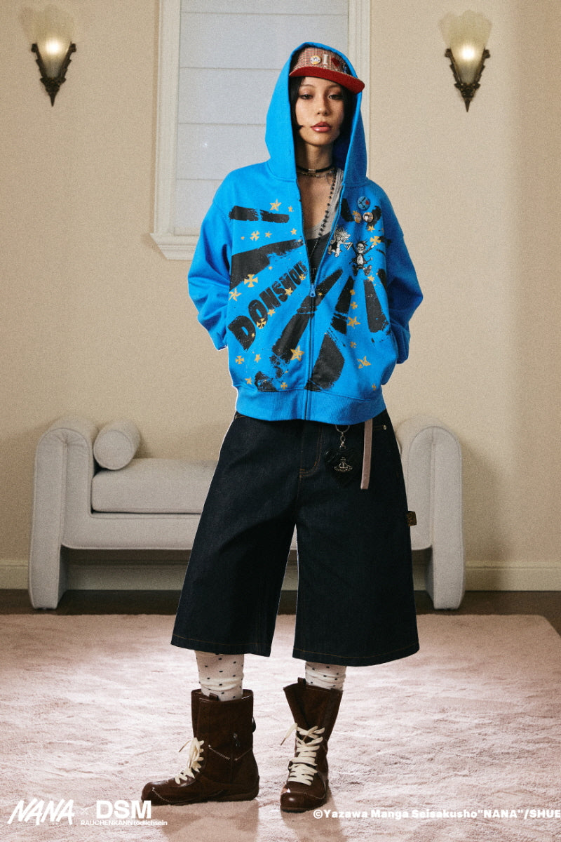NANA Starburst Graphic Zip-Up Hoodie - Blue
