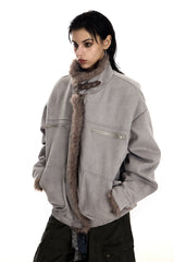 Ash Veil Fur-Trim Suede Jacket