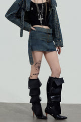 Double Belt Denim Mini Skirt