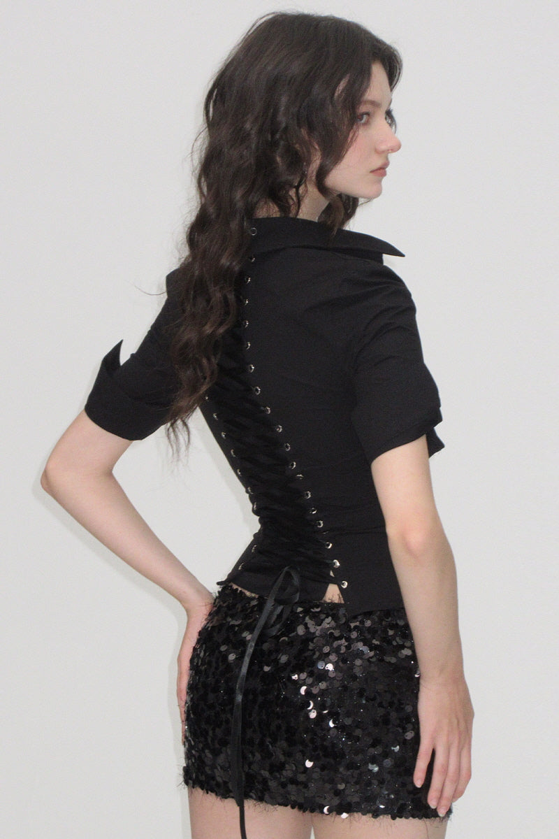 Corset-Fit Short Sleeve Shirt