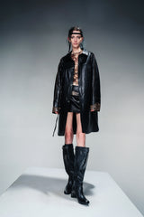 Snakeskin Shadow Oversized Leather Jacket - Black