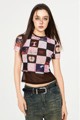 Patchwork Whimsy Double-Layer Mesh Top