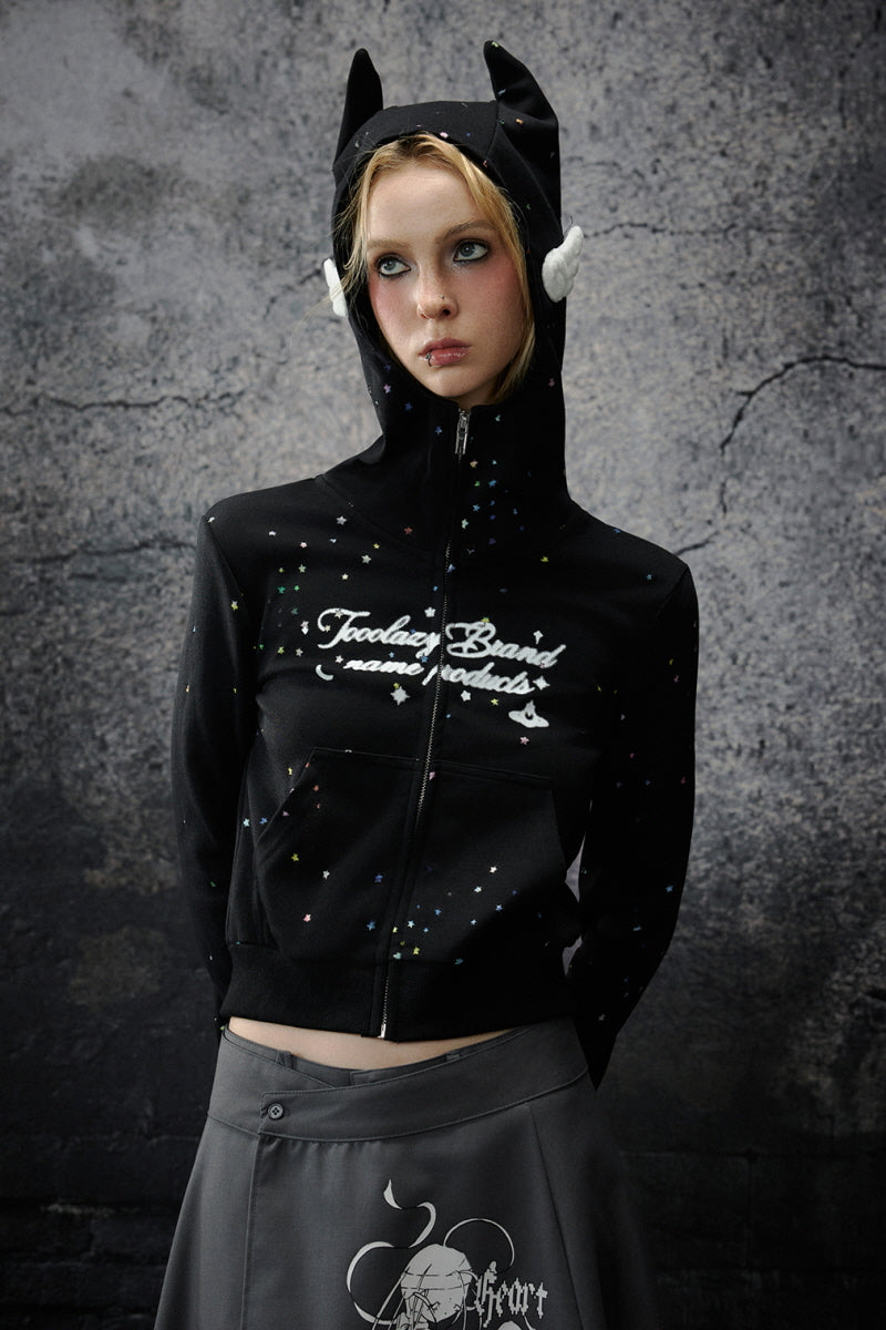 Playful Dual-Spirit Hoodie Jacket - Black