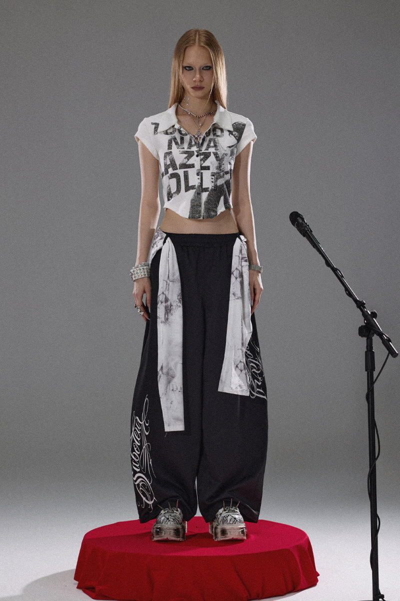 Graffiti Flow Wide Pants  - Black