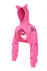 Moonlit Chaos Cat-Ear Hooded Shrug - Pink