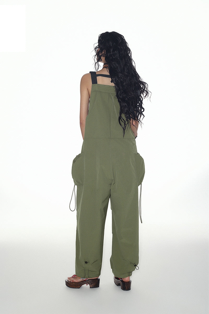 1NCN|"Jungle Roaming" design, soft cargo drawstring, adjustable bib pants, summer multi-pocket loose