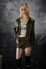Distressed Rebel Cropped Leather Jacket