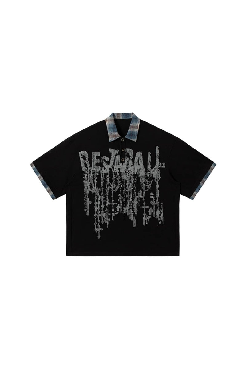 Plaid Noise Graphic Polo Tee