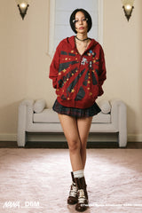 NANA Starburst Graphic Zip-Up Hoodie - Red