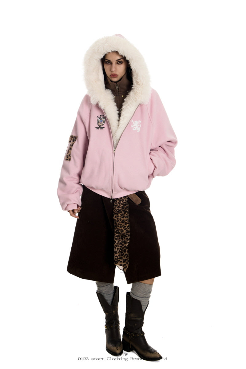 Frosted Pink Varsity Hooded Jacket