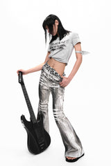 Leopard Double Waist Bootcut Jeans