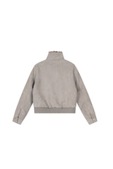 Faux Suede Buckled Fur Collar Jacket - Gray