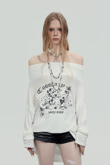Graphic Off-Shoulder Loose Top