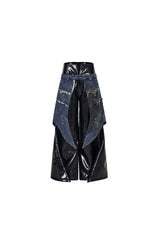 Raw Riot Denim-Panel Cropped Leather Jacket - Black