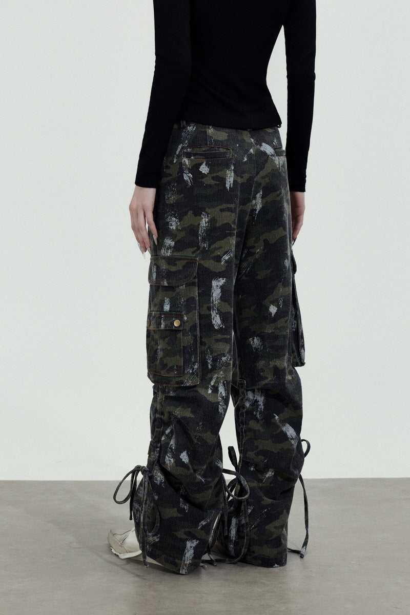 Camo Strap Wide Cargo Pants