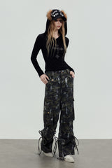 Camo Strap Wide Cargo Pants