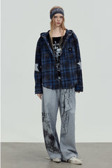 Blue Plaid Hooded Shirt Jacket