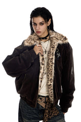 Leopard Lined Suede Bomber Jacket