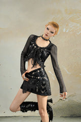 Metal Mesh Tie-Up Cropped Jacket