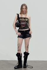 Gothic Cross Low-Rise Denim Shorts