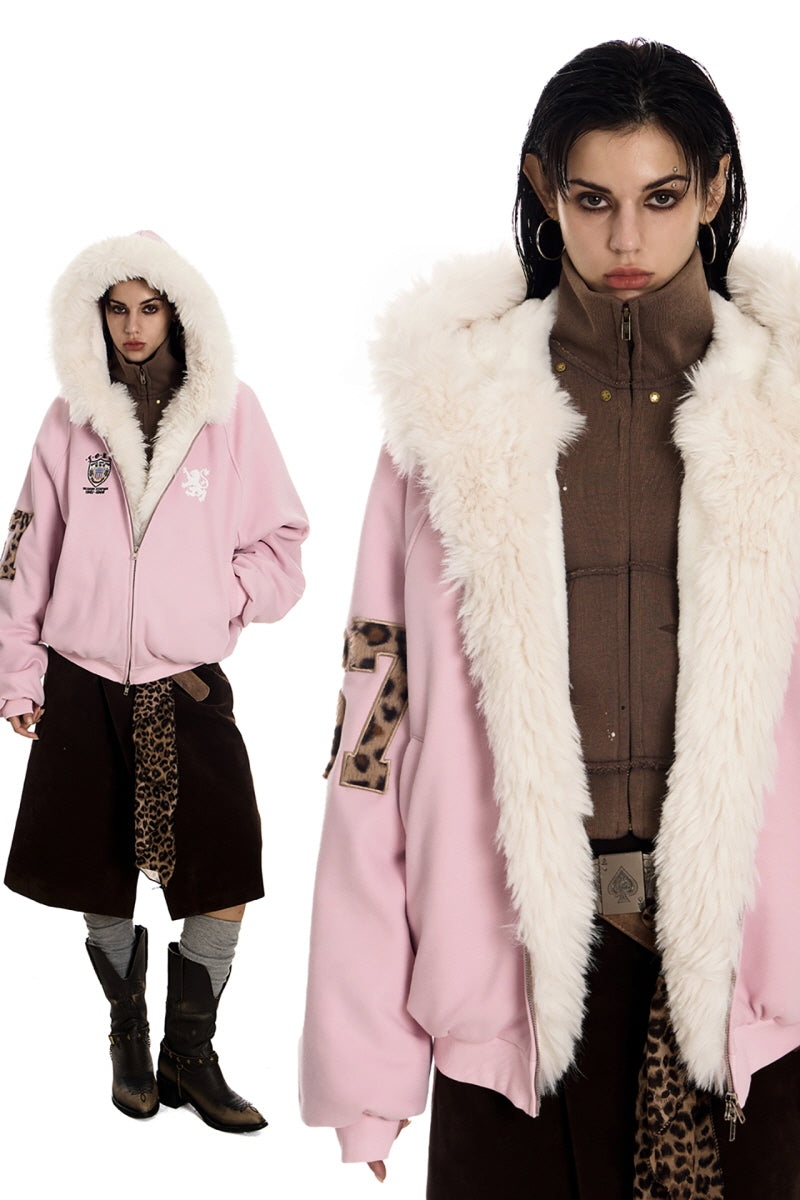 Frosted Pink Varsity Hooded Jacket
