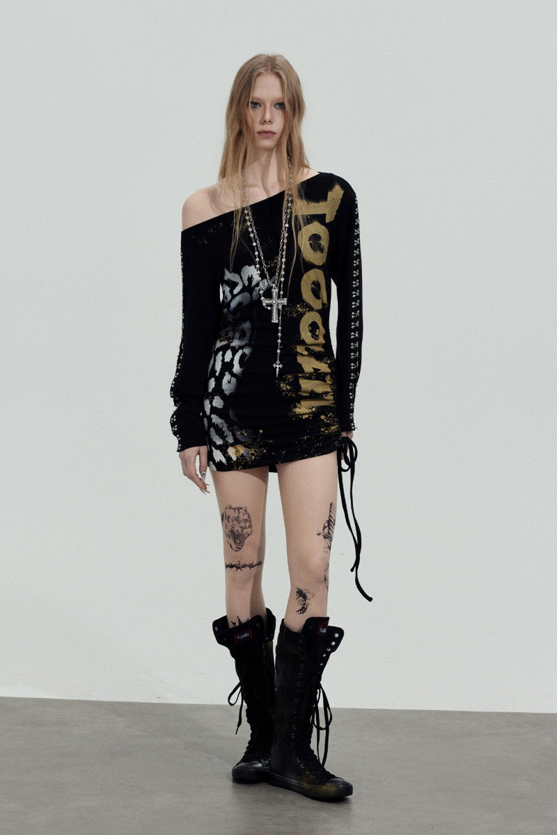 Gold Rebel One-Shoulder Mini Dress