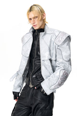 Obsidian Edge Cropped Biker Leather Jacket - Silver