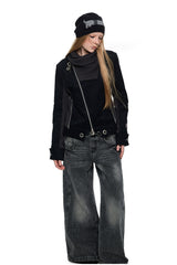 Shadow Fold Asymmetric Knit Jacket