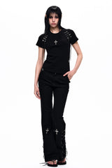Cross Lace-Up Slim T-Shirt