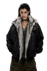 Shadow Crest Faux-Fur Suede Bomber Jacket - Black