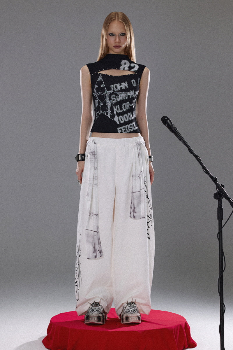 Graffiti Flow Wide Pants  - White