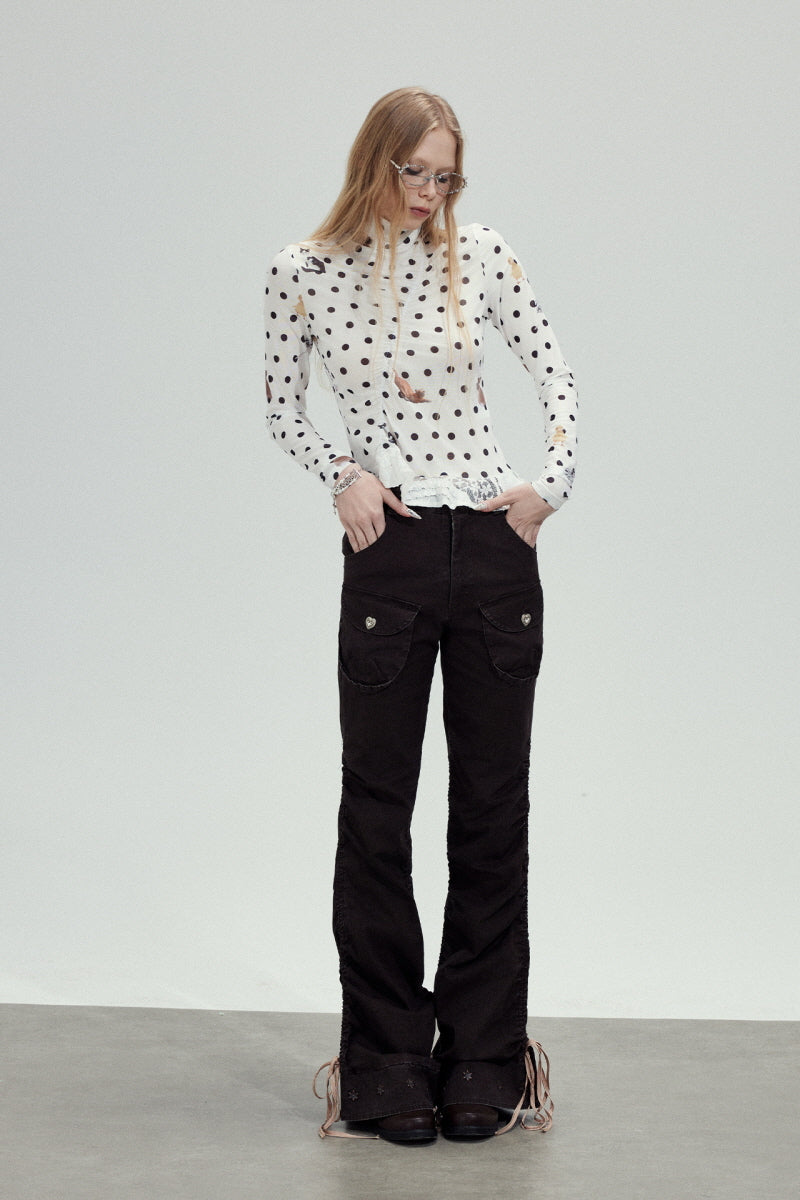 Polka Dot Mesh Slim Top