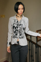 NANA Graphic Zip-Up Cardigan