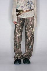 Ethereal Rust Abstract Printed Wide-Leg Pants