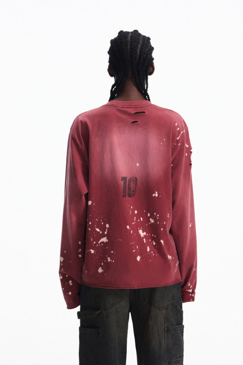 Paint-Splatter Graphic Long Sleeve T-Shirt