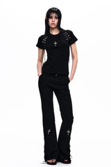 Cross Lace-Up Slim T-Shirt