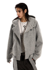 Urban Wool Tie-Belt Hoodie Jacket