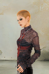 Blurry Cross Mesh Ruched Top