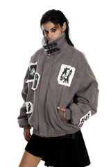 Shadow Patch Fur-Collar Warm Jacket - Gray