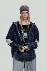 Blue Plaid Hooded Shirt Jacket