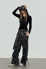 Camo Strap Wide Cargo Pants