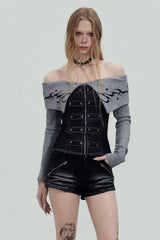 Tribal Corset Off-Shoulder Top