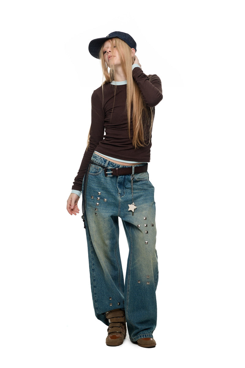 Rivet Fade Straight Denim Pants
