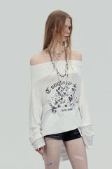Graphic Off-Shoulder Loose Top